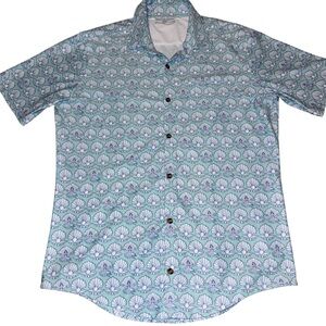 Smith & Quinn Men's Medium Blue Seashell Mermaid Short Sleeve Shirt button up